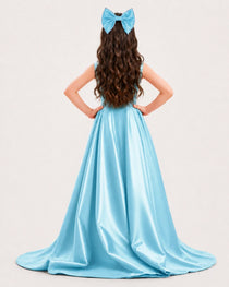 Dideyttawl Girls Formal Dress with Shoulder Bows and High-Low Satin Skirt