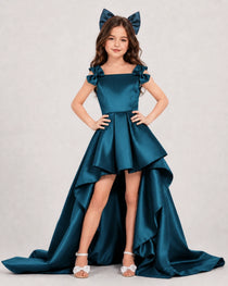 Dideyttawl Girls Formal Dress with Shoulder Bows and High-Low Satin Skirt