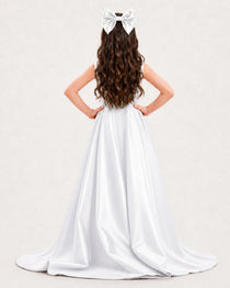 Dideyttawl Girls Formal Dress with Shoulder Bows and High-Low Satin Skirt