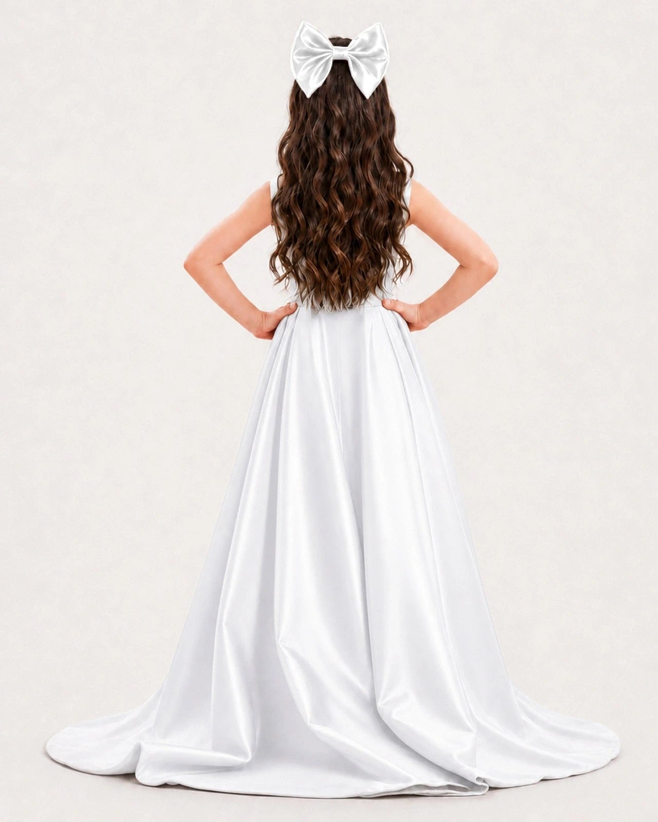Dideyttawl Girls Formal Dress with Shoulder Bows and High-Low Satin Skirt