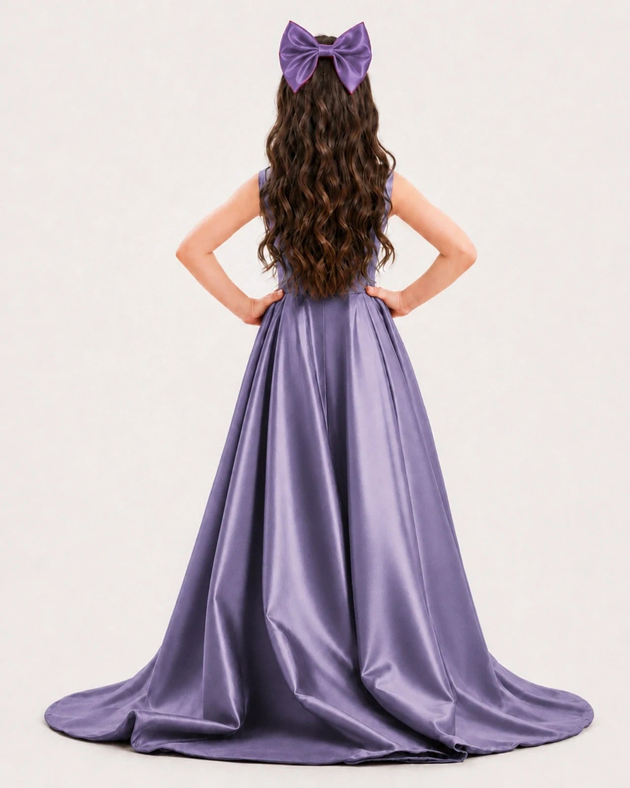 Dideyttawl Girls Formal Dress with Shoulder Bows and High-Low Satin Skirt