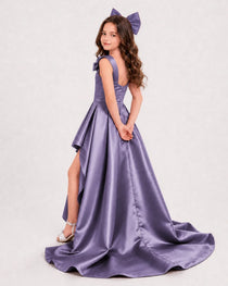 Dideyttawl Girls Formal Dress with Shoulder Bows and High-Low Satin Skirt