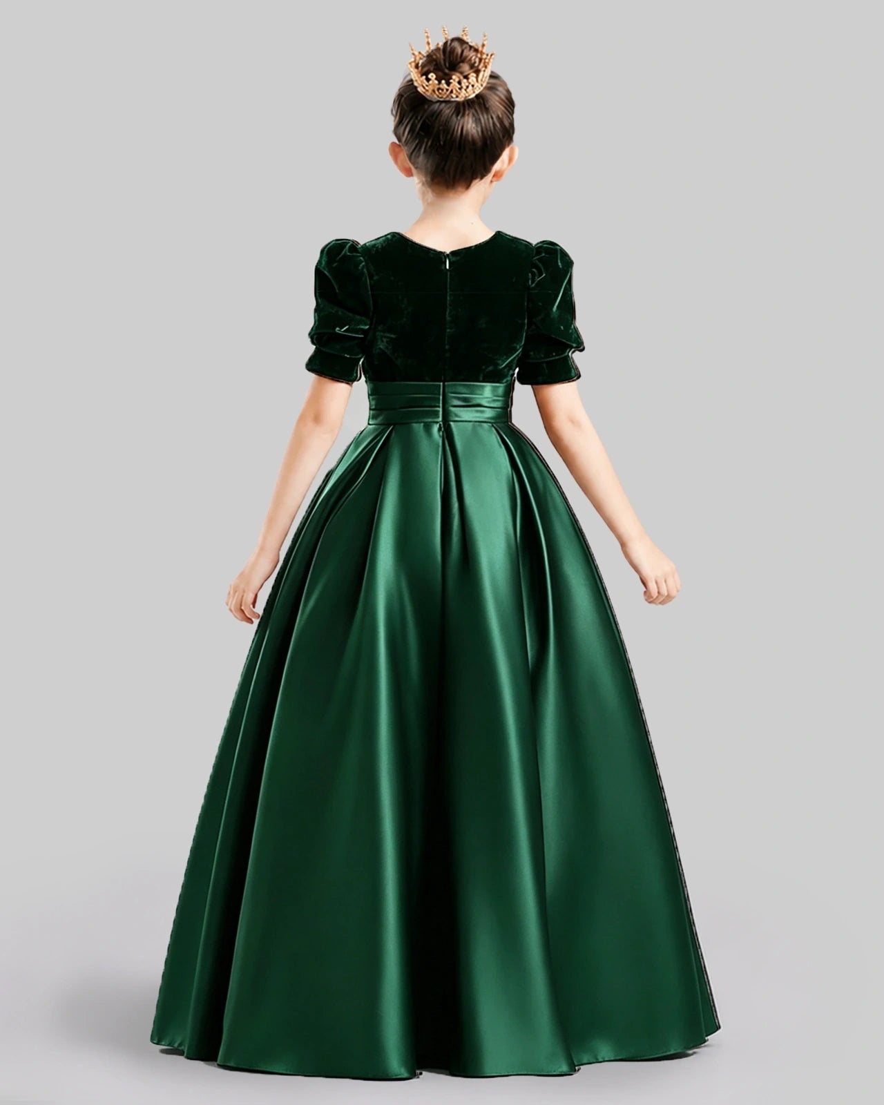 Dideyttawl Girls Formal Dress with Velvet Puff Sleeves and Satin A-Line Skirt
