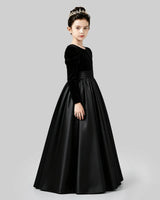 Black Velvet and Satin A-line Girls Formal Dress Side View