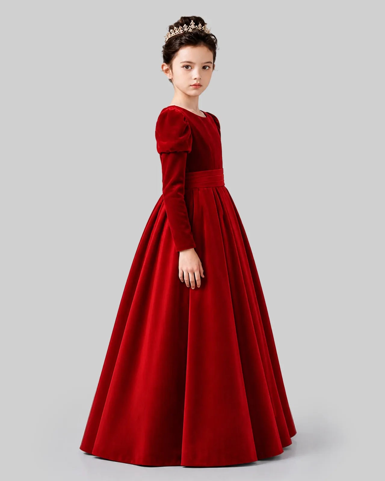 Red Velvet A-line Girls Formal Dress Side View