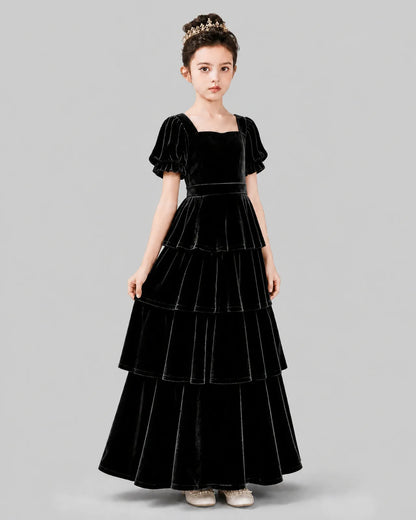 Black Velvet A-line Girls Formal Dress Side View