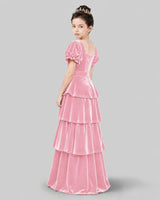 Pink Velvet Tiered A-line Girls Formal Dress Back View