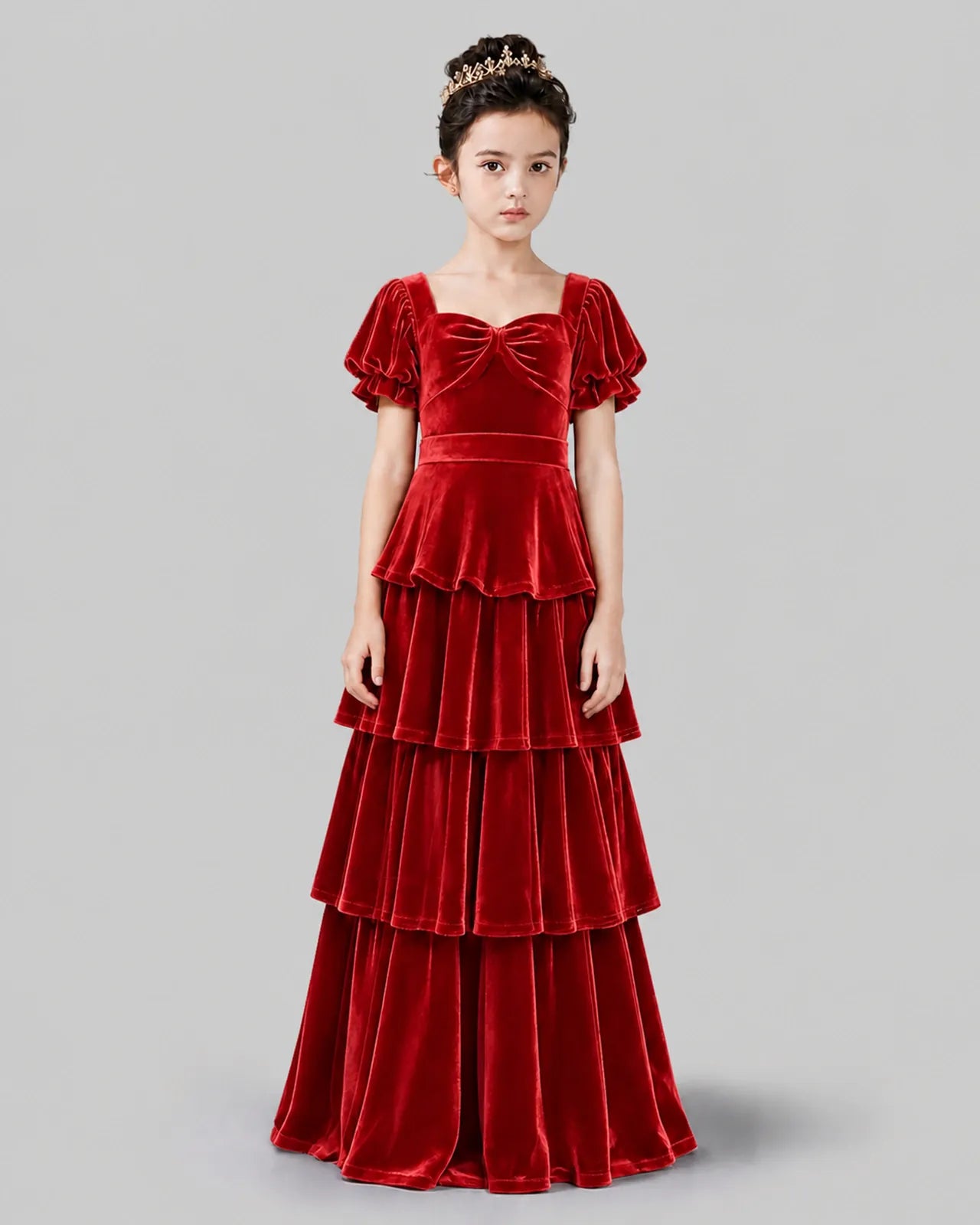 Red Velvet A-line Girls Formal Dress Front View