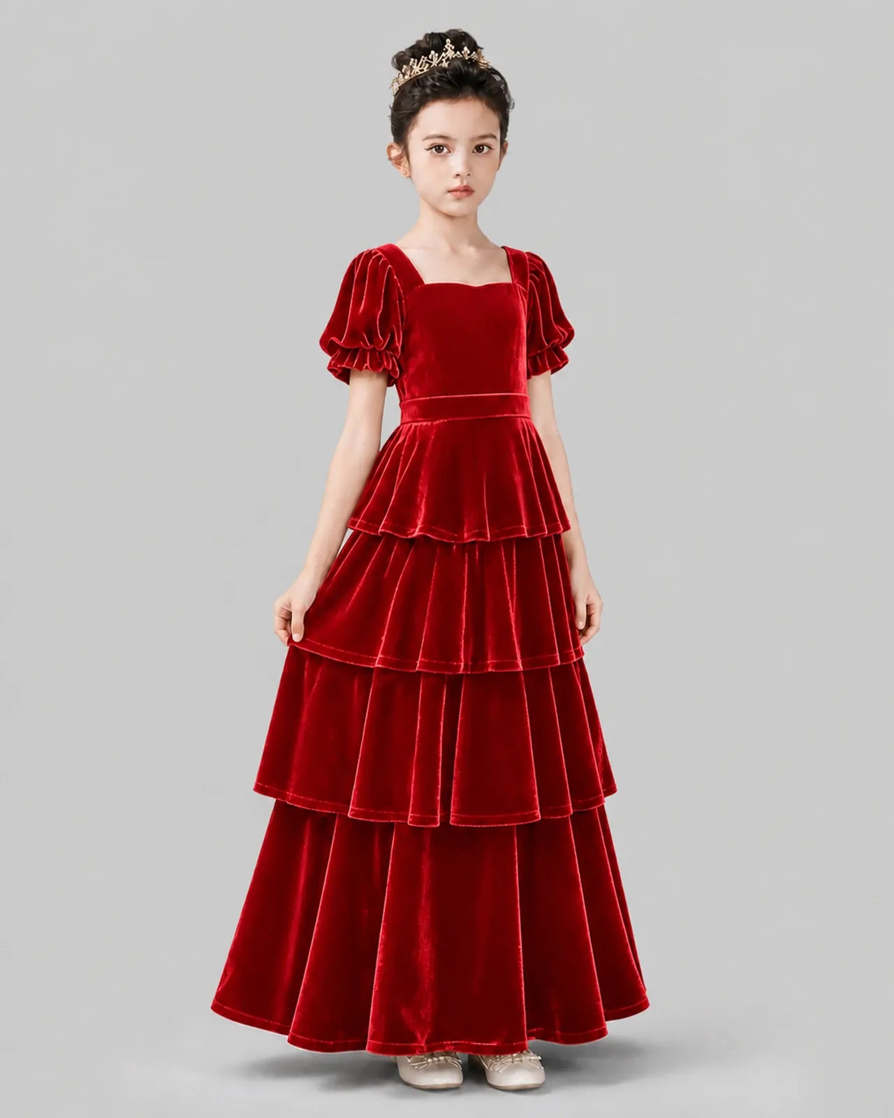 Red Velvet A-line Girls Formal Dress Side View