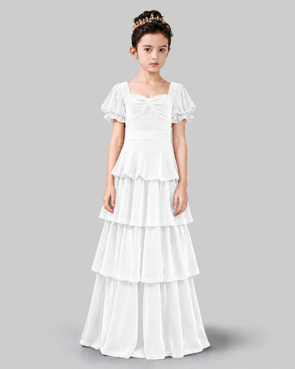 White Velvet A-line Girls Formal Dress Front View