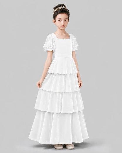 White Velvet A-line Girls Formal Dress Side View