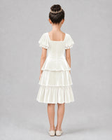 Ivory velvet layered ruffle sleeve girls formal dresses Back View