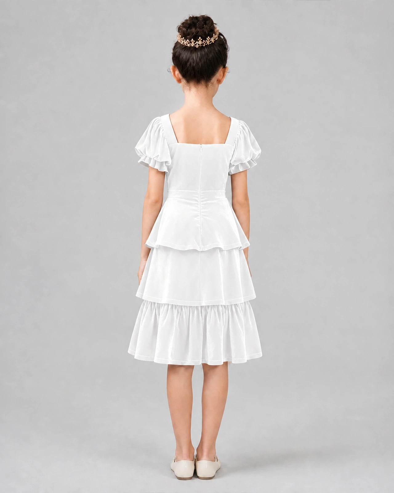 White velvet tiered midi dress girls formal dresses back view