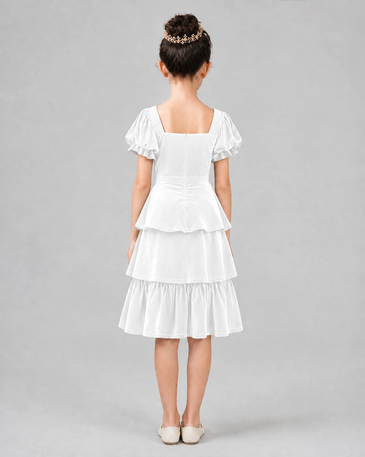 White velvet tiered midi dress girls formal dresses back view