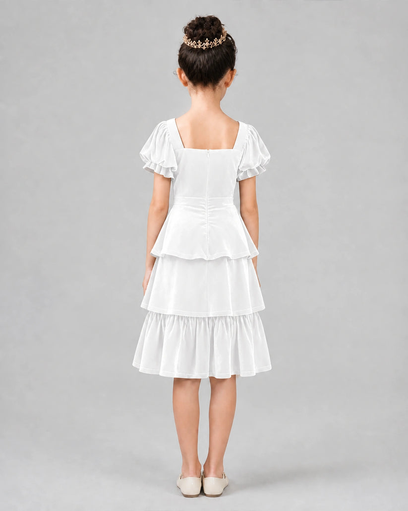 White velvet tiered midi dress girls formal dresses back view