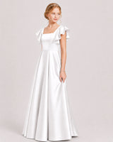 Ivory Satin A-line Junior Bridesmaid Dress Side View