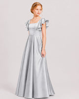 Silver Satin A-line Junior Bridesmaid Dress Front View
