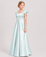 Sky Blue Satin A-line Junior Bridesmaid Dress Front View