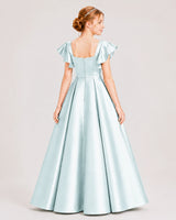 Sky Blue Satin A-line Junior Bridesmaid Dress Back View