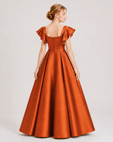 Burnt Orange Satin A-line Junior Bridesmaid Dress Back View