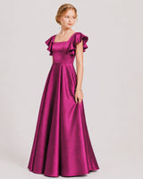 Fuchsia Satin A-line Junior Bridesmaid Dress Front View