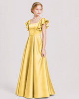 Gold Satin A-line Junior Bridesmaid Dress Front View