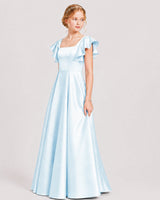 Baby Blue Satin A-line Junior Bridesmaid Dress Front View