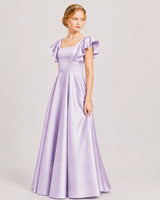 Lilac Satin A-line Junior Bridesmaid Dress Front View