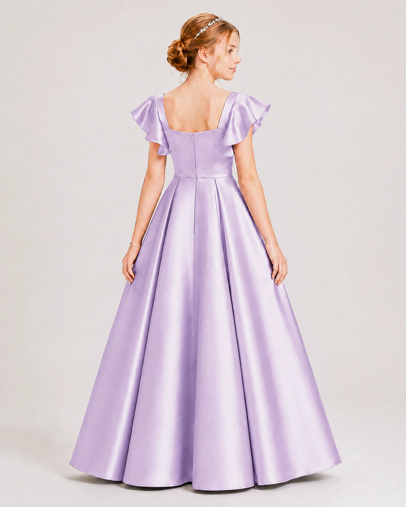 Lilac Satin A-line Junior Bridesmaid Dress Back View