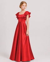 Red Satin A-line Junior Bridesmaid Dress Front View