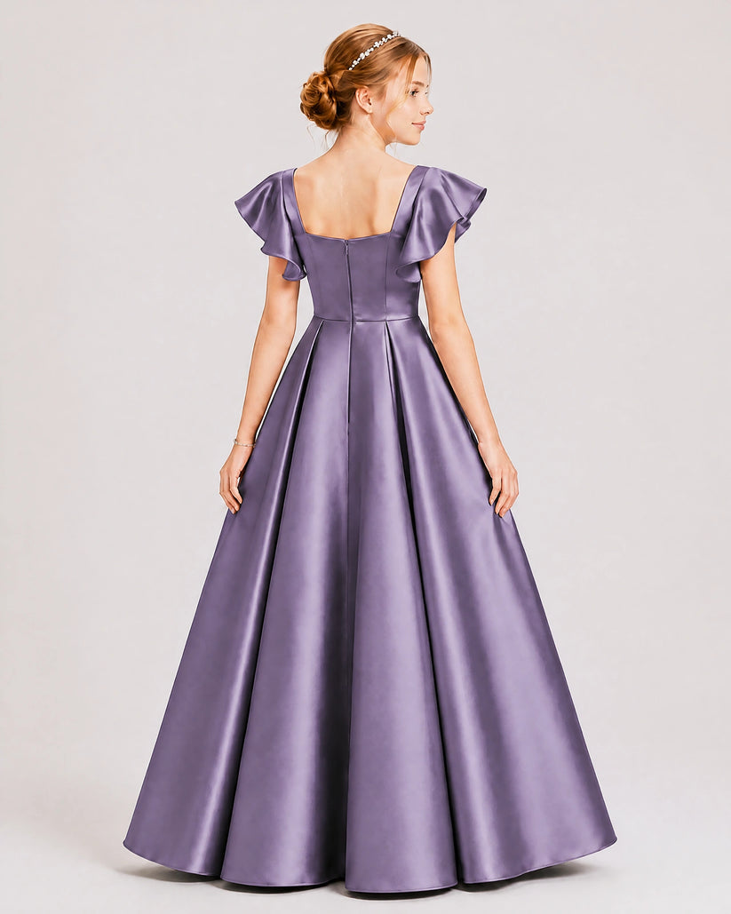 Tahiti Satin A-line Junior Bridesmaid Dress Back View