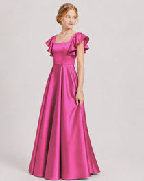 Dideyttawl Sage Green Junior Bridesmaid Satin Dress Ruffle Sleeve Ball Gown