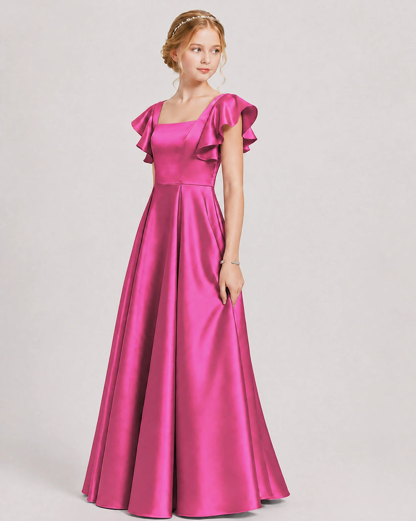 Hot Pink Satin A-line Junior Bridesmaid Dress Front View