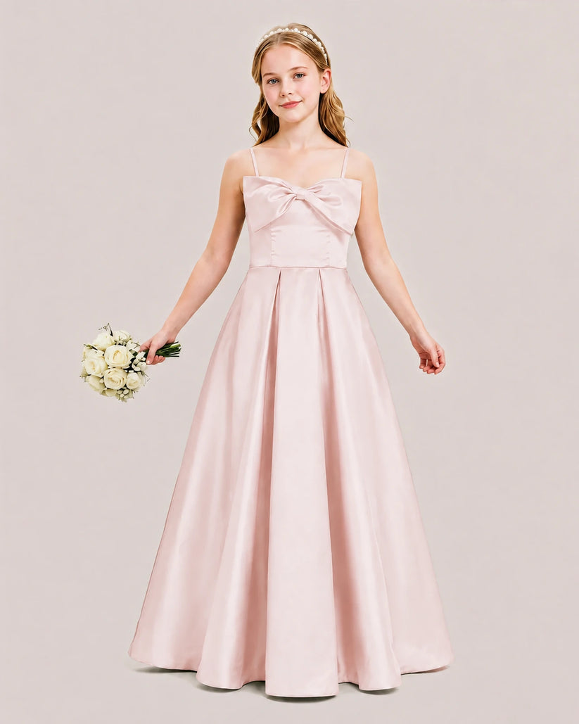 Blush Pink Satin A-line Junior Bridesmaid Dress Front View