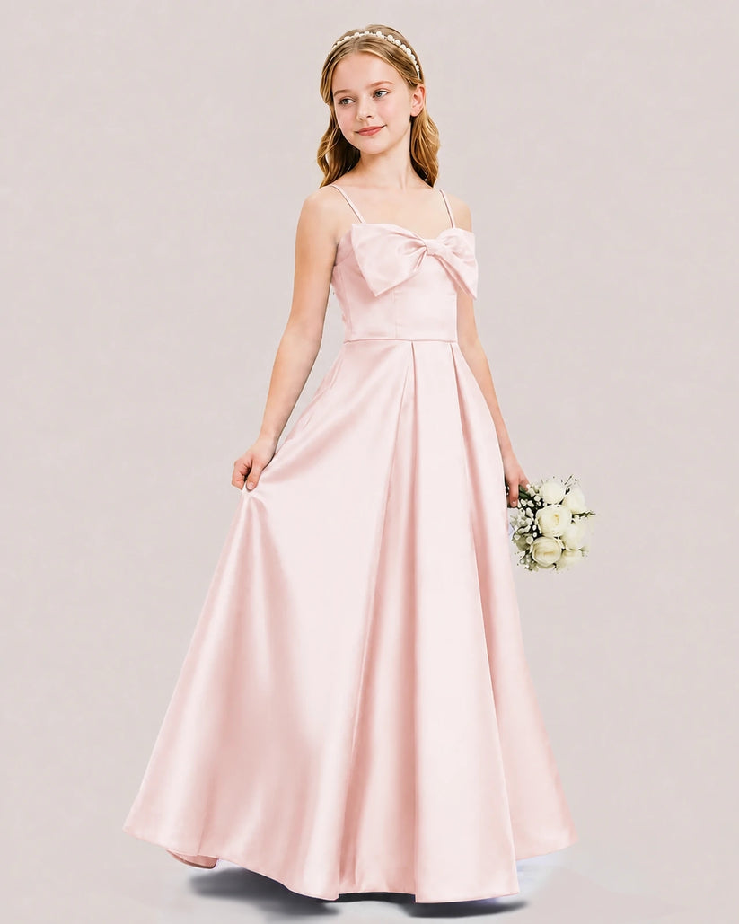 Blush Pink Satin A-line Junior Bridesmaid Dress Side View