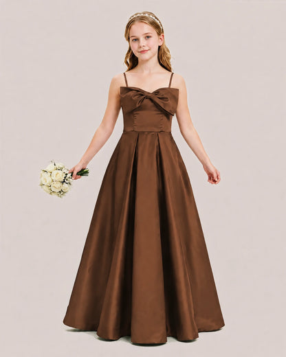 Chocolate Satin A-line Junior Bridesmaid Dress Front View