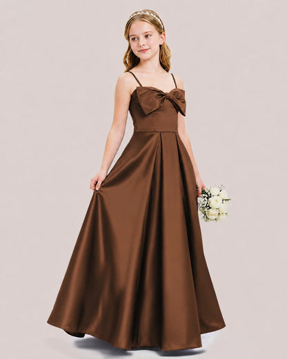 Chocolate Satin A-line Junior Bridesmaid Dress Side View