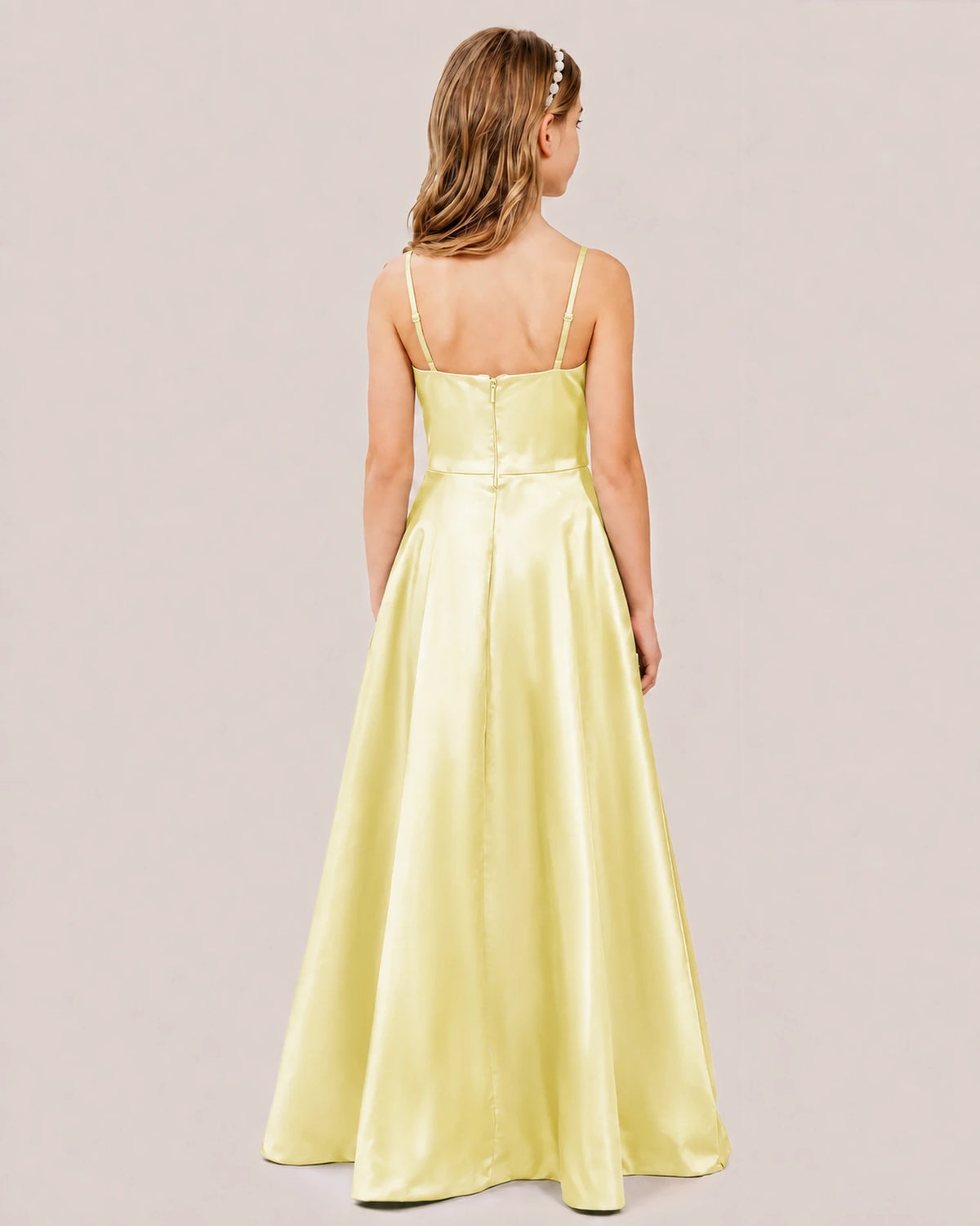Daffodil Satin A-line Junior Bridesmaid Dress Back View
