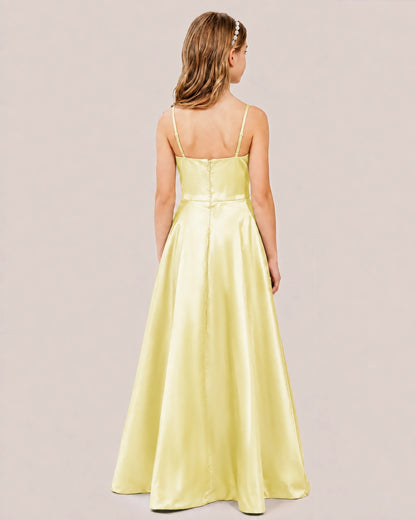 Daffodil Satin A-line Junior Bridesmaid Dress Back View