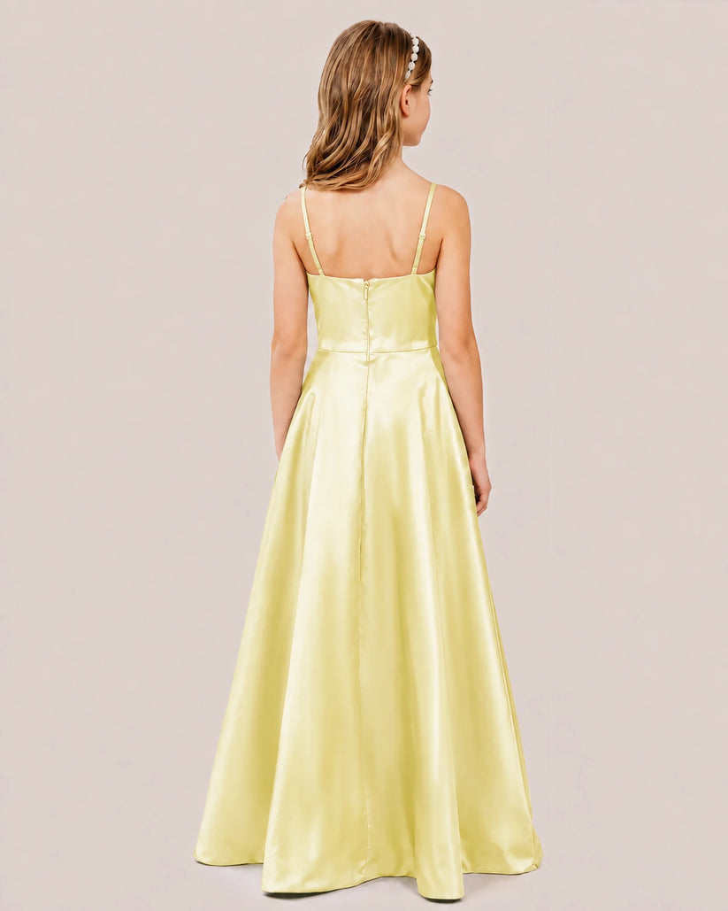 Daffodil Satin A-line Junior Bridesmaid Dress Back View
