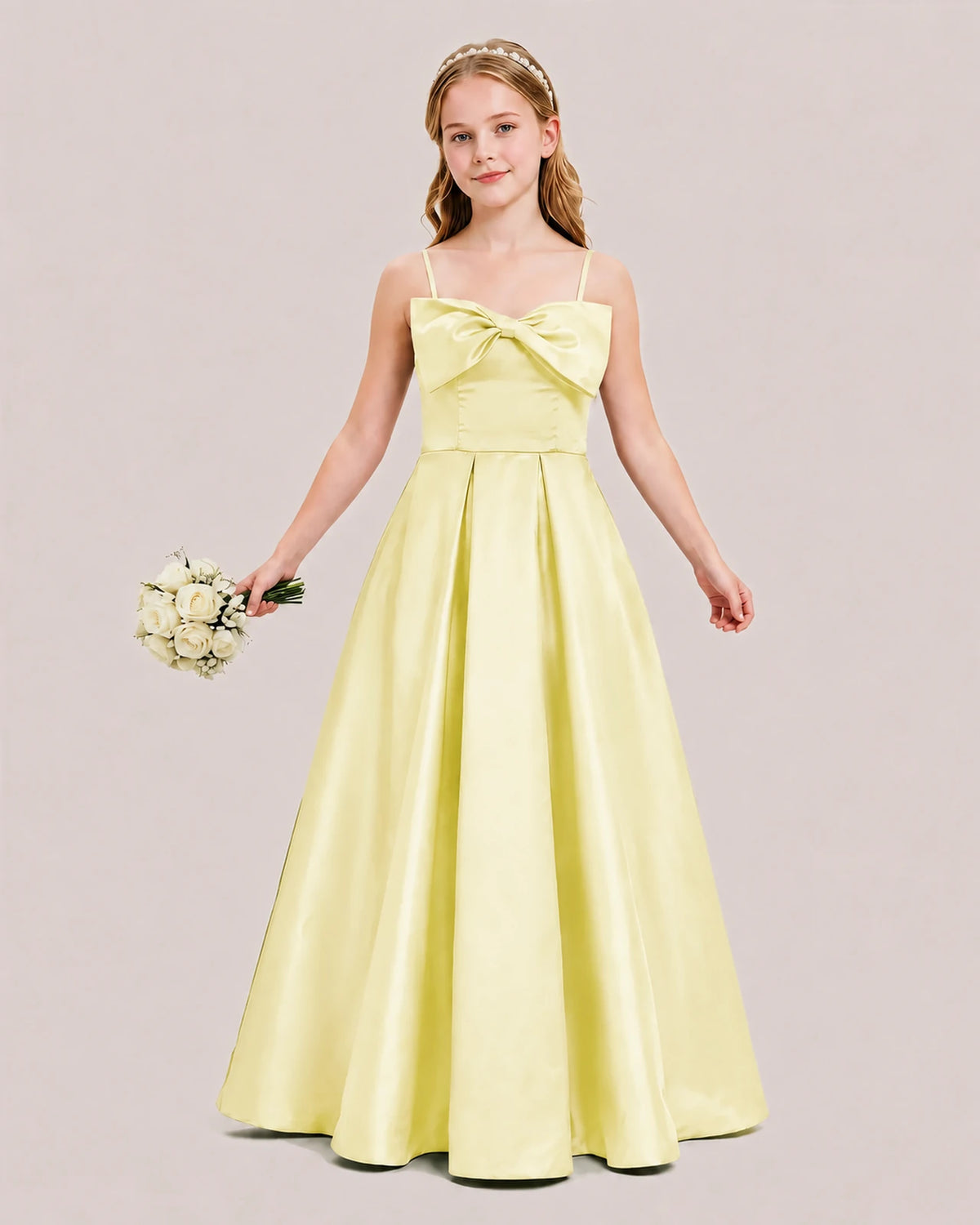 Daffodil Satin A-line Junior Bridesmaid Dress Front View
