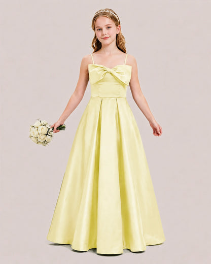 Daffodil Satin A-line Junior Bridesmaid Dress Front View