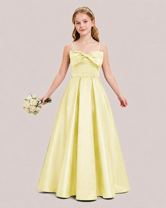 Daffodil Satin A-line Junior Bridesmaid Dress Front View