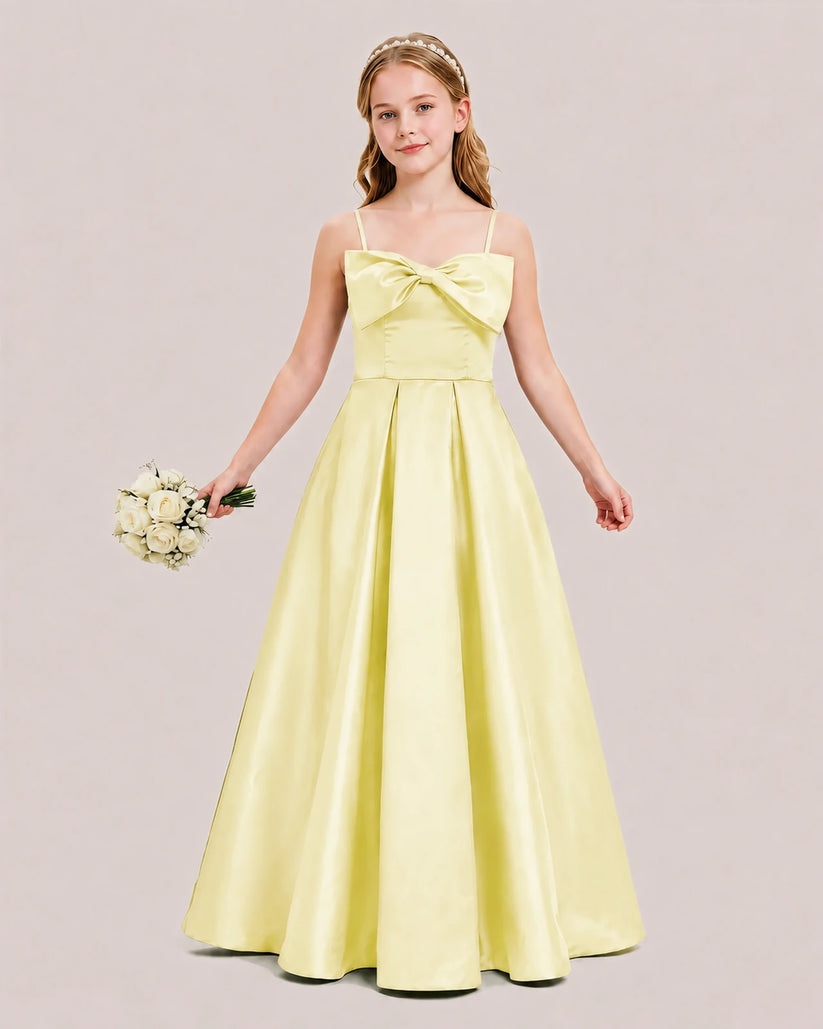 Daffodil Satin A-line Junior Bridesmaid Dress Front View