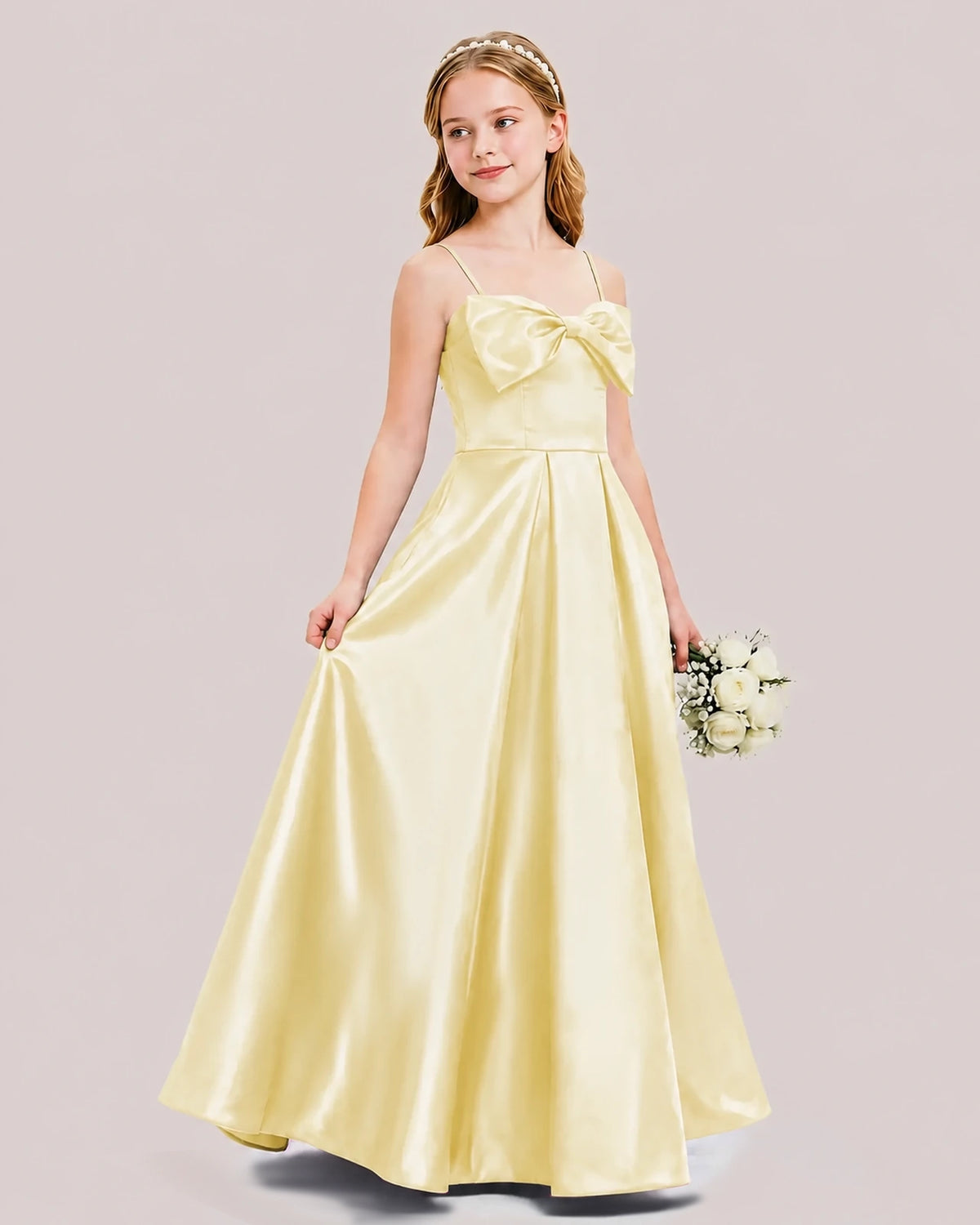 Daffodil Satin A-line Junior Bridesmaid Dress Side View