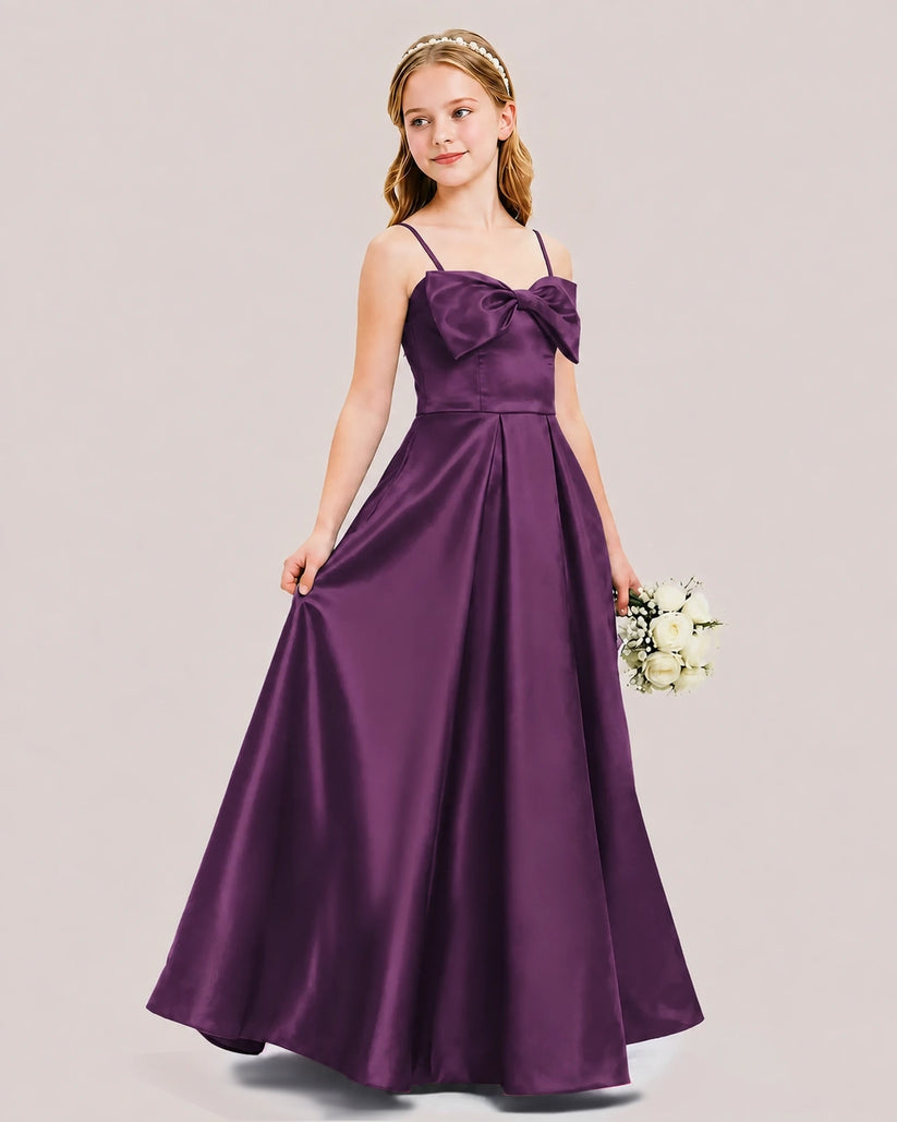 Grape Satin A-line Junior Bridesmaid Dress Side View