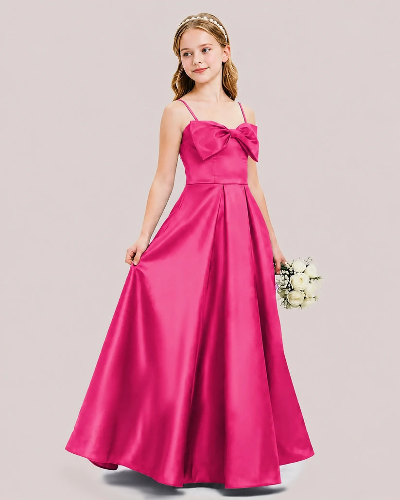 Hot Pink Satin A-line Junior Bridesmaid Dress Side View