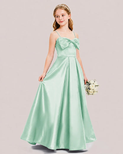 Mint Green Satin A-line Junior Bridesmaid Dress Side View