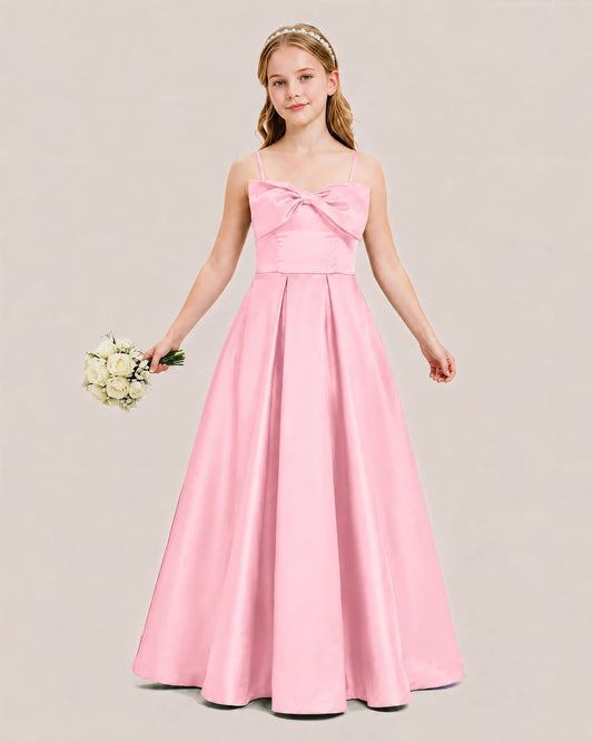 Pink Satin A-line Junior Bridesmaid Dress Front View