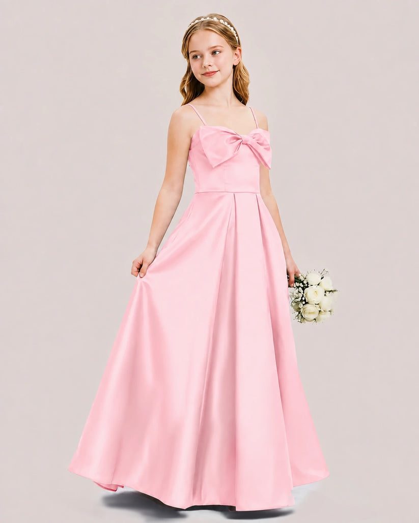 Pink Satin A-line Junior Bridesmaid Dress Side View